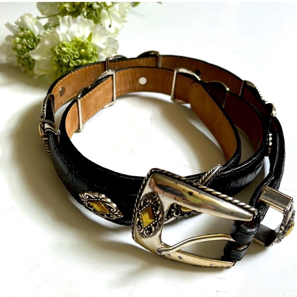 Brighton black silver western style belt sz 34